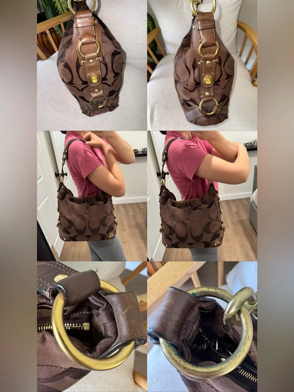 Coach Y2K Vintage Signature Carly Canvas Large Brown Hobo Shoulder Purse #10620
